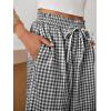 image:imageANRABESS Womens Striped Gingham Palazzo Capri Pants Pajama Wide Leg Lounge Trousers Plaid Cute Crop PJ Bottoms with PocketsBlack White Plaid