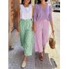 image:imageANRABESS Womens Striped Gingham Palazzo Capri Pants Pajama Wide Leg Lounge Trousers Plaid Cute Crop PJ Bottoms with PocketsGreen White Plaid
