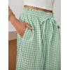 image:imageANRABESS Womens Striped Gingham Palazzo Capri Pants Pajama Wide Leg Lounge Trousers Plaid Cute Crop PJ Bottoms with PocketsGreen White Plaid