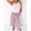 image:imageANRABESS Womens Striped Gingham Palazzo Capri Pants Pajama Wide Leg Lounge Trousers Plaid Cute Crop PJ Bottoms with PocketsRed White Stripe
