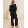 image:imageANRABESS Womens Summer 2 Piece Lounge Sets 34 Sleeve V Neck Top Wide Leg Palazzo Pants Set 2026 Beach Travel OutfitsBlack