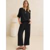 image:imageANRABESS Womens Summer 2 Piece Lounge Sets 34 Sleeve V Neck Top Wide Leg Palazzo Pants Set 2026 Beach Travel OutfitsBlack
