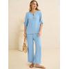 image:imageANRABESS Womens Summer 2 Piece Lounge Sets 34 Sleeve V Neck Top Wide Leg Palazzo Pants Set 2026 Beach Travel OutfitsBright Blue