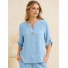 image:imageANRABESS Womens Summer 2 Piece Lounge Sets 34 Sleeve V Neck Top Wide Leg Palazzo Pants Set 2026 Beach Travel OutfitsBright Blue