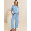 image:imageANRABESS Womens Summer 2 Piece Lounge Sets 34 Sleeve V Neck Top Wide Leg Palazzo Pants Set 2026 Beach Travel OutfitsBright Blue