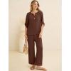 image:imageANRABESS Womens Summer 2 Piece Lounge Sets 34 Sleeve V Neck Top Wide Leg Palazzo Pants Set 2026 Beach Travel OutfitsBrown