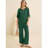 image:imageANRABESS Womens Summer 2 Piece Lounge Sets 34 Sleeve V Neck Top Wide Leg Palazzo Pants Set 2026 Beach Travel OutfitsForest Green