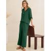 image:imageANRABESS Womens Summer 2 Piece Lounge Sets 34 Sleeve V Neck Top Wide Leg Palazzo Pants Set 2026 Beach Travel OutfitsForest Green