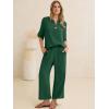 image:imageANRABESS Womens Summer 2 Piece Lounge Sets 34 Sleeve V Neck Top Wide Leg Palazzo Pants Set 2026 Beach Travel OutfitsForest Green