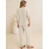 image:imageANRABESS Womens Summer 2 Piece Lounge Sets 34 Sleeve V Neck Top Wide Leg Palazzo Pants Set 2026 Beach Travel OutfitsLight Yellow