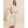 image:imageANRABESS Womens Summer 2 Piece Lounge Sets 34 Sleeve V Neck Top Wide Leg Palazzo Pants Set 2026 Beach Travel OutfitsLight Yellow