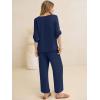 image:imageANRABESS Womens Summer 2 Piece Lounge Sets 34 Sleeve V Neck Top Wide Leg Palazzo Pants Set 2026 Beach Travel OutfitsNavy Blue