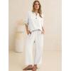 image:imageANRABESS Womens Summer 2 Piece Lounge Sets 34 Sleeve V Neck Top Wide Leg Palazzo Pants Set 2026 Beach Travel OutfitsWhite