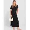 image:imageANRABESS Womens Summer Casual Maxi Dress Short Sleeve Crewneck Split WrinkleFree Travel Long Sundress Beach Vacation ClothesBlack