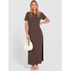 image:imageANRABESS Womens Summer Casual Maxi Dress Short Sleeve Crewneck Split WrinkleFree Travel Long Sundress Beach Vacation ClothesBrown