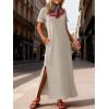 image:imageANRABESS Womens Summer Casual Maxi Dress Short Sleeve Crewneck Split WrinkleFree Travel Long Sundress Beach Vacation ClothesLight Khaki