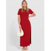 image:imageANRABESS Womens Summer Casual Maxi Dress Short Sleeve Crewneck Split WrinkleFree Travel Long Sundress Beach Vacation ClothesRed