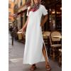 image:imageANRABESS Womens Summer Casual Maxi Dress Short Sleeve Crewneck Split WrinkleFree Travel Long Sundress Beach Vacation ClothesWhite