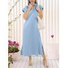 image:imageANRABESS Womens Summer Casual Midi Dresses Short Sleeve Polo V Neck Loose Split WrinkleFree Beach Vacation Tshirt Maxi DressLight Blue
