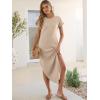 image:imageANRABESS Womens Summer Maxi Dress 2026 Casual Short Sleeve Loose Split WrinkleFree Beach Vacation Long Sundress with PocketsAlmond