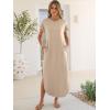 image:imageANRABESS Womens Summer Maxi Dress 2026 Casual Short Sleeve Loose Split WrinkleFree Beach Vacation Long Sundress with PocketsAlmond