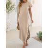 image:imageANRABESS Womens Summer Maxi Dress 2026 Casual Short Sleeve Loose Split WrinkleFree Beach Vacation Long Sundress with PocketsAlmond