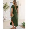 image:imageANRABESS Womens Summer Maxi Dress 2026 Casual Short Sleeve Loose Split WrinkleFree Beach Vacation Long Sundress with PocketsArmy Green