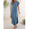 image:imageANRABESS Womens Summer Maxi Dress 2026 Casual Short Sleeve Loose Split WrinkleFree Beach Vacation Long Sundress with PocketsGrey Blue