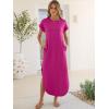 image:imageANRABESS Womens Summer Maxi Dress 2026 Casual Short Sleeve Loose Split WrinkleFree Beach Vacation Long Sundress with PocketsHot Pink