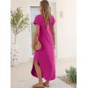 image:imageANRABESS Womens Summer Maxi Dress 2026 Casual Short Sleeve Loose Split WrinkleFree Beach Vacation Long Sundress with PocketsHot Pink