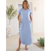 image:imageANRABESS Womens Summer Maxi Dress 2026 Casual Short Sleeve Loose Split WrinkleFree Beach Vacation Long Sundress with PocketsLight Blue