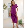 image:imageANRABESS Womens Summer Maxi Dress 2026 Casual Short Sleeve Loose Split WrinkleFree Beach Vacation Long Sundress with PocketsPurple Red