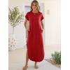 image:imageANRABESS Womens Summer Maxi Dress 2026 Casual Short Sleeve Loose Split WrinkleFree Beach Vacation Long Sundress with PocketsRed