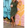 image:imageANRABESS Womens Summer Maxi Dress Casual Crew Neck Tie Waist Split WrinkleFree Fit Long Fashion Vacation Dresses 2026 SpringArmy Green