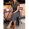 image:imageANRABESS Womens Summer Maxi Dress Casual Crew Neck Tie Waist Split WrinkleFree Fit Long Fashion Vacation Dresses 2026 SpringDeep Grey