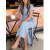 image:imageANRABESS Womens Summer Maxi Dress Casual Crew Neck Tie Waist Split WrinkleFree Fit Long Fashion Vacation Dresses 2026 SpringLight Blue