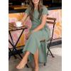 image:imageANRABESS Womens Summer Maxi Dress Casual Crew Neck Tie Waist Split WrinkleFree Fit Long Fashion Vacation Dresses 2026 SpringLight Green