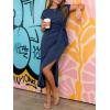 image:imageANRABESS Womens Summer Maxi Dress Casual Crew Neck Tie Waist Split WrinkleFree Fit Long Fashion Vacation Dresses 2026 SpringNavy Blue