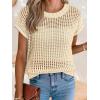 image:imageANRABESS Womens Tops 2026 Trendy Summer Shirts Crochet Cap Sleeve Knitted Sweater Spring Beach Vacation ClothesBeige