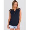 image:imageANRABESS Womens Tops Dressy Casual Lace Cap Sleeve Henley Shirts Summer Sleeveless Button Up Blouses 2026 Spring OutfitsNavy Blue
