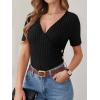 image:imageANRABESS Womens Tops Short Sleeve V Neck Sexy Ribbed Knit Slim Fit Lightweight Sweater 2026 Summer Dressy Casual TShirtsBlack