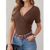 image:imageANRABESS Womens Tops Short Sleeve V Neck Sexy Ribbed Knit Slim Fit Lightweight Sweater 2026 Summer Dressy Casual TShirtsBrown