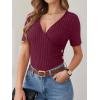 image:imageANRABESS Womens Tops Short Sleeve V Neck Sexy Ribbed Knit Slim Fit Lightweight Sweater 2026 Summer Dressy Casual TShirtsBurgundy