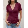 image:imageANRABESS Womens Tops Short Sleeve V Neck Sexy Ribbed Knit Slim Fit Lightweight Sweater 2026 Summer Dressy Casual TShirtsBurgundy