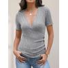 image:imageANRABESS Womens Tops Short Sleeve V Neck Sexy Ribbed Knit Slim Fit Lightweight Sweater 2026 Summer Dressy Casual TShirtsGrey