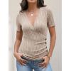 image:imageANRABESS Womens Tops Short Sleeve V Neck Sexy Ribbed Knit Slim Fit Lightweight Sweater 2026 Summer Dressy Casual TShirtsLight Khaki