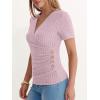 image:imageANRABESS Womens Tops Short Sleeve V Neck Sexy Ribbed Knit Slim Fit Lightweight Sweater 2026 Summer Dressy Casual TShirtsPink