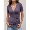image:imageANRABESS Womens Tops Short Sleeve V Neck Sexy Ribbed Knit Slim Fit Lightweight Sweater 2026 Summer Dressy Casual TShirtsPurple