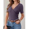 image:imageANRABESS Womens Tops Short Sleeve V Neck Sexy Ribbed Knit Slim Fit Lightweight Sweater 2026 Summer Dressy Casual TShirtsPurple