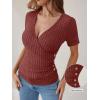 image:imageANRABESS Womens Tops Short Sleeve V Neck Sexy Ribbed Knit Slim Fit Lightweight Sweater 2026 Summer Dressy Casual TShirtsRust Orange